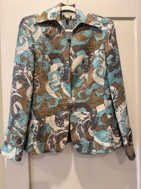 Women's Patterned Aqua & Brown Textured Blazer